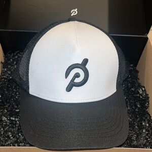Peloton- White and Black Adjustable Mesh Trucker Hat Cap Polyester Spandex